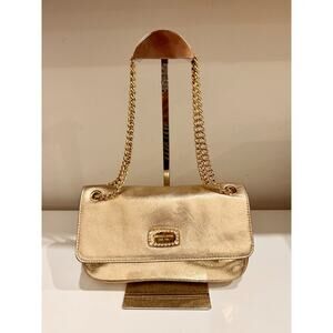 Michael Kors Jet Set Chain Strap Metallic Leather Shoulder Flap Clutch Bag Gold